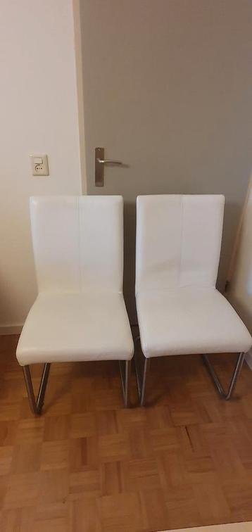 4 wit leren eetkamerstoelen 