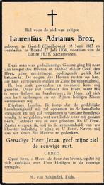 Brox Laurentius 1863 Gestel 1936 Boxtel, Verzamelen, Ophalen of Verzenden, Bidprentje