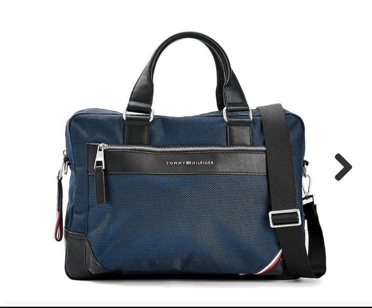 Tommy Hilfiger - Nylon slim 1985 laptop tas - blauw/zwart, Computers en Software, Laptoptassen, Zo goed als nieuw, Aktetas, 16 inch