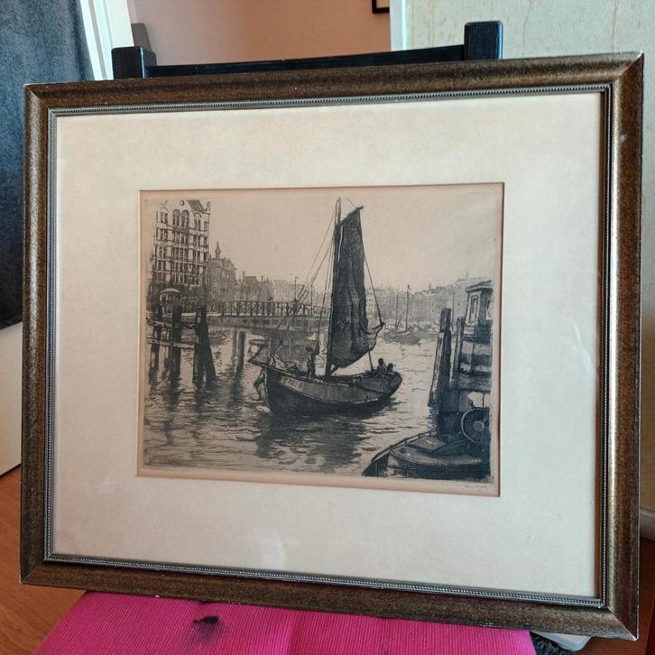 Jan Sirks, ets, Rotterdam, 1918, Antiek en Kunst, Kunst | Etsen en Gravures, Ophalen of Verzenden