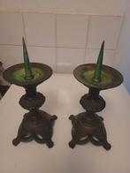 Twee zware bronzen antieke kandelaren, Ophalen of Verzenden, Koper of Brons