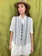 Vintage blouse / overhemd met gilet - katoen/linnen 34/36, Kleding | Dames, Gedragen, Vintage, Ophalen of Verzenden, Maat 36 (S)