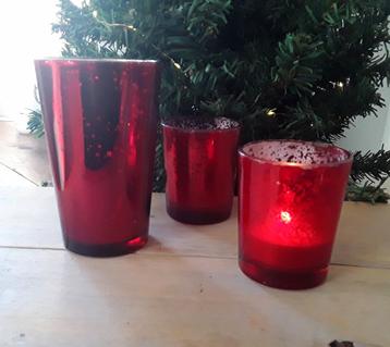 Leuke set waxinelichthouders - rood - binnen armeluiszilver beschikbaar voor biedingen
