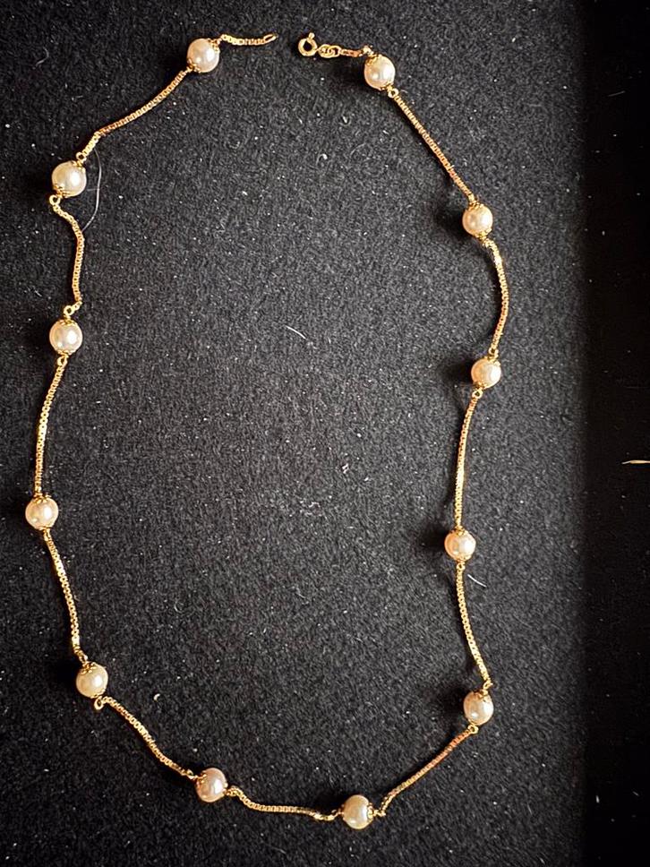 Gouden 18 krt ketting met 12 parels, Sieraden, Tassen en Uiterlijk, Kettingen, Zo goed als nieuw, Goud, Goud, Met edelsteen, Ophalen of Verzenden