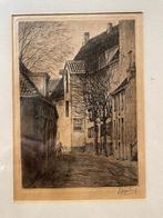 Dirk Harting - ets straatje met oud vrouwtje, Antiek en Kunst, Kunst | Etsen en Gravures, Ophalen of Verzenden