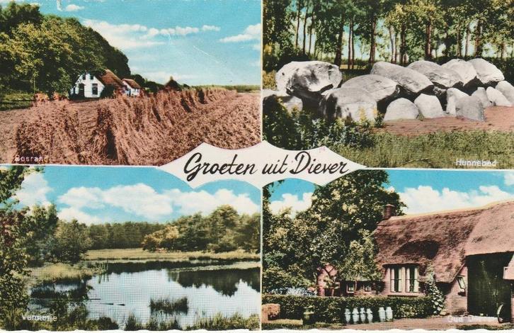 DIEVER  Bosrand Ven Hunebed Boerderij Groeten kl.f., Verzamelen, Ansichtkaarten | Nederland, Gelopen, Drenthe, 1960 tot 1980, Verzenden