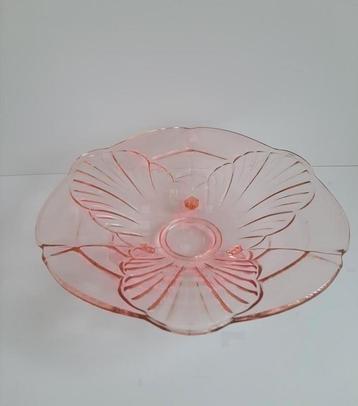 Art Deco floral rozaline roze glazen fruitschaal beschikbaar voor biedingen