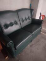 Groene lederen bank - Tweepersoons, Huis en Inrichting, Ophalen, Gebruikt, Klassiek, 150 tot 200 cm