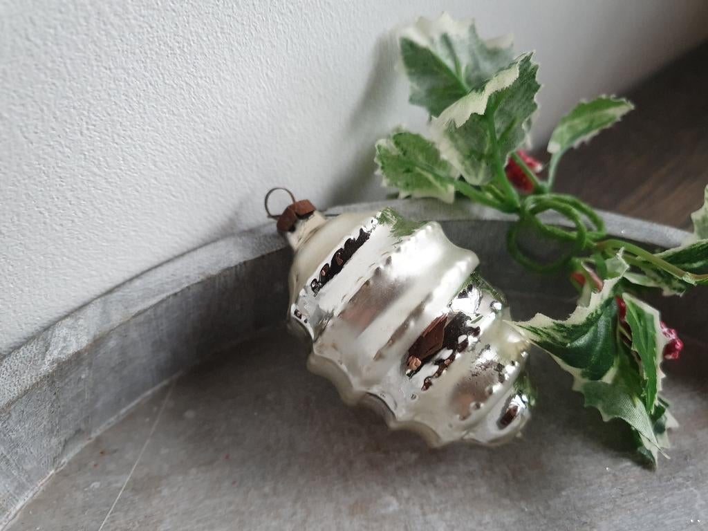Vintage kerstbal ribbel zilver 284, *, Gebruikt, *, Ophalen of Verzenden
