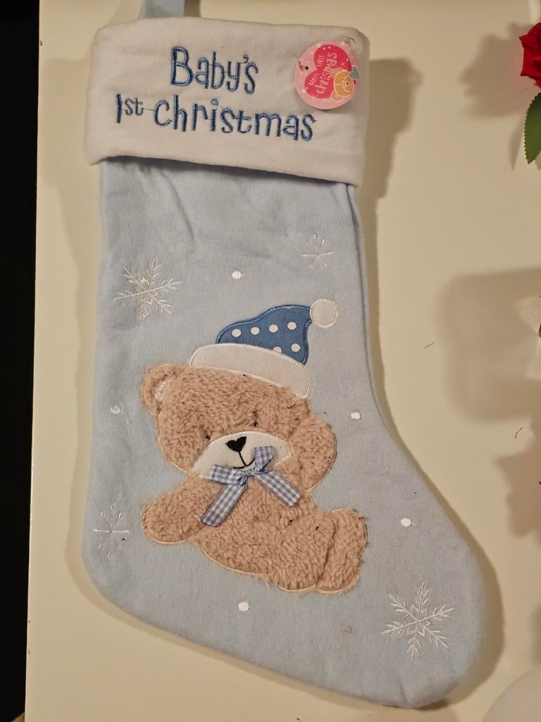 Baby's eerste kerst kerstsok geboorte jongen first christmas, Ophalen of Verzenden, Nieuw, Jongetje, Schoentjes