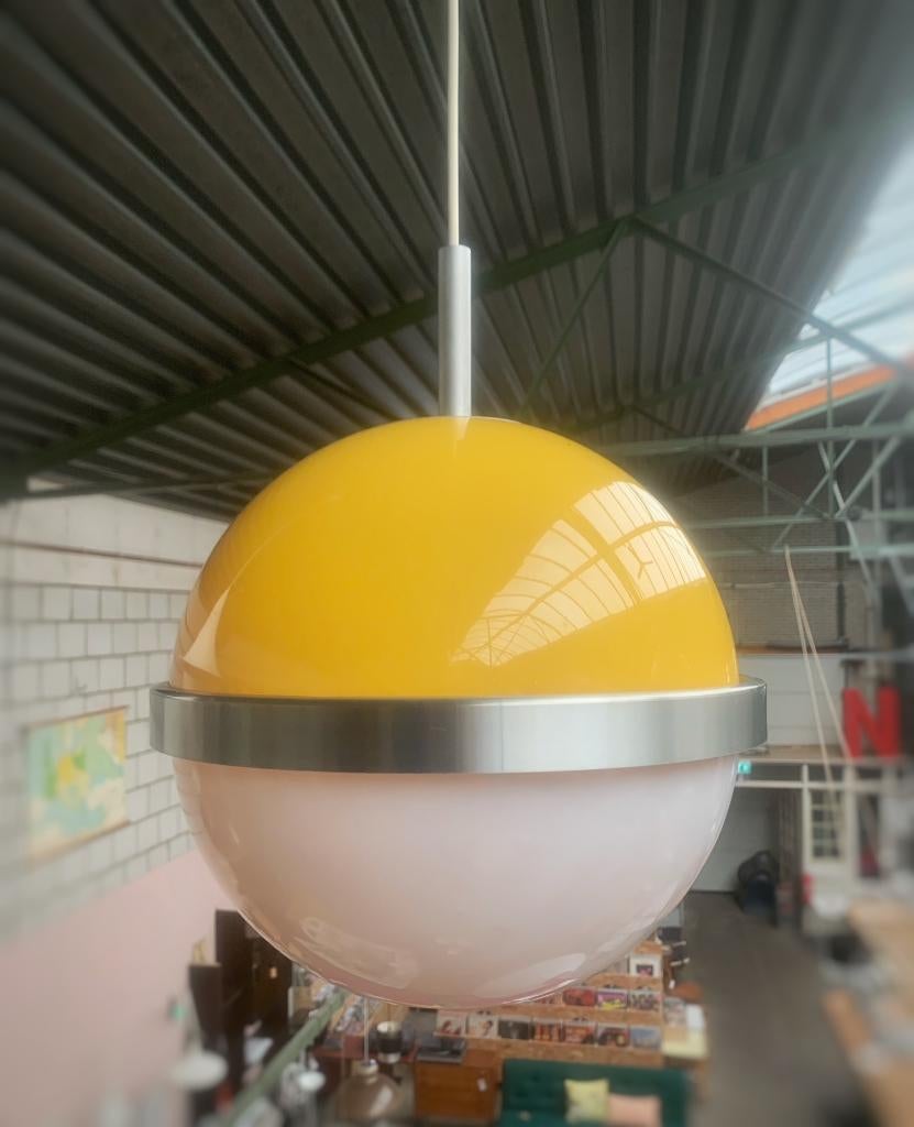 Space age design hanglamp geel wit - vintage retro lamp, Huis en Inrichting, Lampen | Hanglampen, Ophalen, Gebruikt, Onbekend