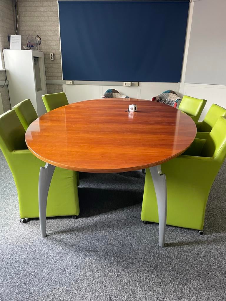 Ovale vergadertafel - Hout met metalen poten, Huis en Inrichting, Tafels | Eettafels, Ophalen, Gebruikt, 150 tot 200 cm, 200 cm of meer