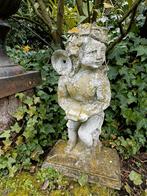 prachtig verweerd tuinbeeld cherubijn putto, Ophalen, Gebruikt, Beton, Engelenbeeld