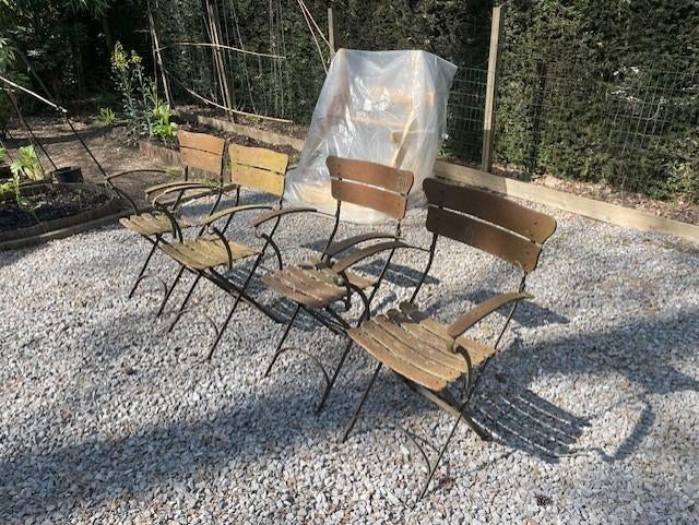 antieke bistro set, Ophalen, Gebruikt, Metaal, Inklapbaar