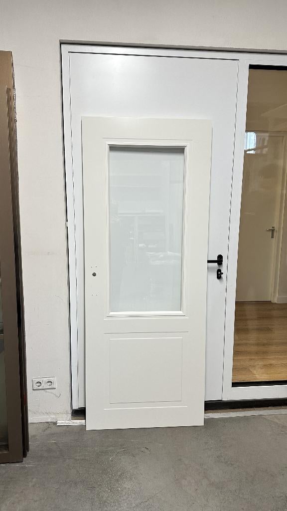 afgelakte deur CE104 met glas 78.0 x 201.5 Opdek rechts, Minder dan 80 cm, Binnendeur, Ophalen of Verzenden, Zo goed als nieuw