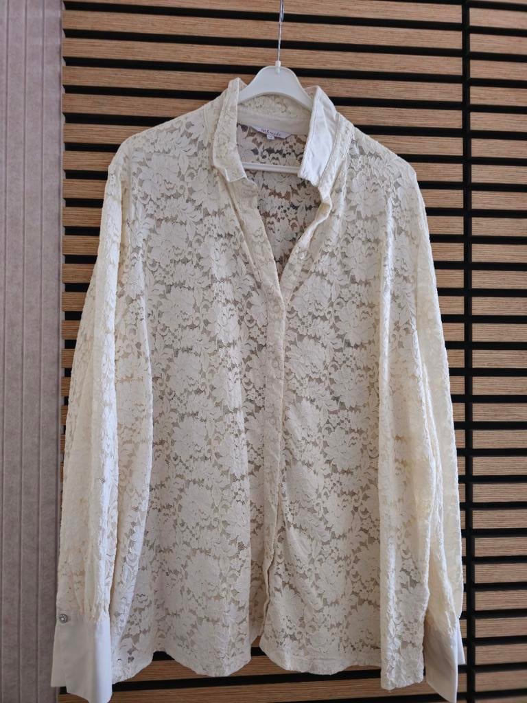 Roomkleurige kanten blouse van MS mode maat 54, Kleding | Dames, Grote Maten, Ophalen of Verzenden, Zo goed als nieuw, Zwart, Blouse of Tuniek