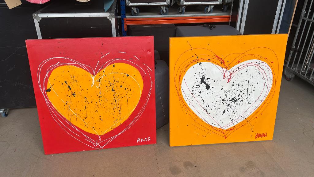 2x schilderij 1x1 meter, Antiek en Kunst, Ophalen