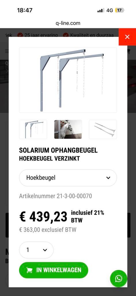 Q-line ophangbeugel solarium