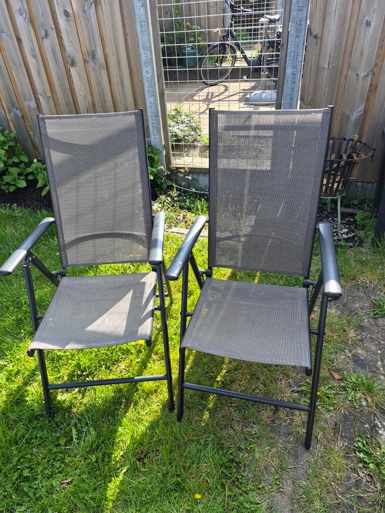 2x Verstelbare tuinstoelen/campingstoelen - grijs/antraciet, Tuin en Terras, Tuinstoelen, Ophalen, Gebruikt, Aluminium, Inklapbaar