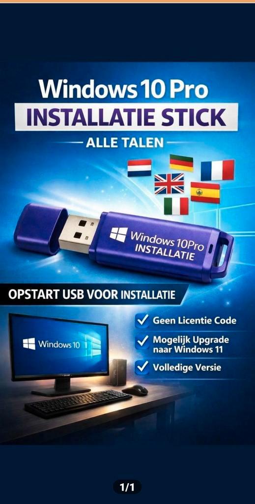 Windows 10 Pro Installatie Stick - Alle Talen, Computers en Software, Besturingssoftware, Ophalen of Verzenden