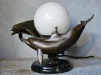 Bronzen Art-Deco tafellamp dolfijnen, Antiek en Kunst, Antiek | Koper en Brons, Ophalen of Verzenden, Brons