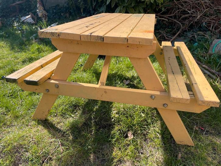 Gele kinderpicknicktafel, Tuin en Terras, Picknicktafels, Gebruikt, Rechthoekig, Hout, Kinderpicknicktafel, Ophalen