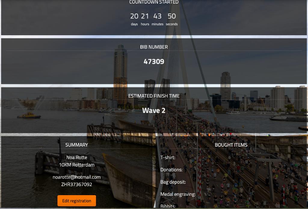 1/4 marathon Rotterdam startbewijs, Eén persoon