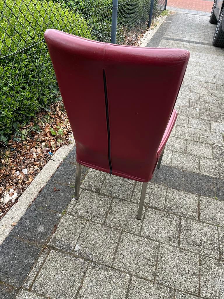 4 leren eetkamerstoelen zonder leuning, Huis en Inrichting, Stoelen, Ophalen, Gebruikt, Leer, Vier