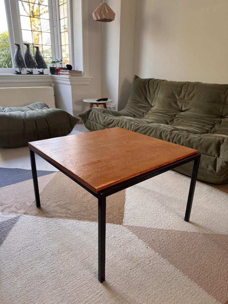 Vintage industriële Gispen stijl salontafel, Gebruikt, 50 tot 100 cm, Vierkant, 50 tot 100 cm