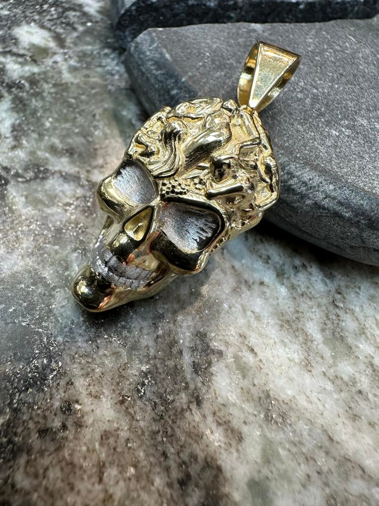 14k Gouden Skull Hanger - Gedetailleerde Doodshoofd Hanger, Ophalen of Verzenden, Nieuw, Goud, Overige voorstellingen