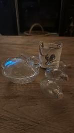 Vintage oud paas haasje  3 glazen eieren met stop, Ophalen