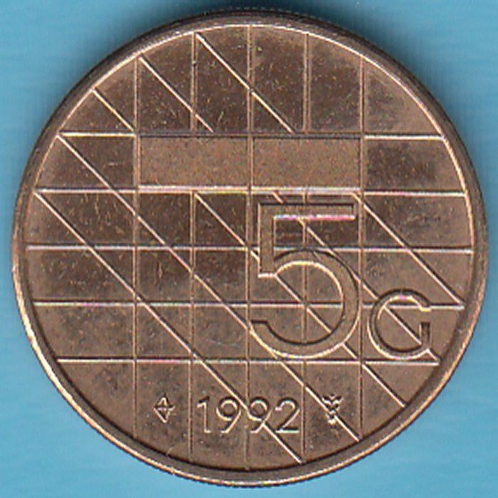 Nederland Vijfje (5 gulden) 1992 UNC in munthouder, Postzegels en Munten, Munten | Nederland, Ophalen of Verzenden, Koningin Beatrix