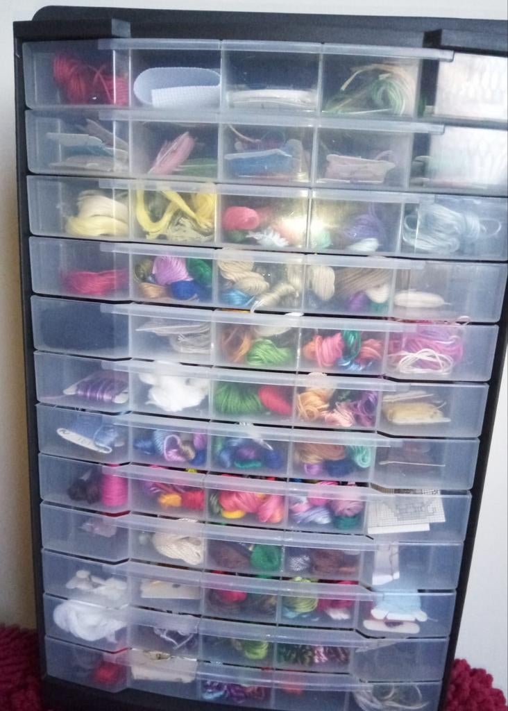 Curver kastje vol met mooie borduurgaren/borduurzijde oa DMC, Hobby en Vrije tijd, Borduren en Borduurmachines, Ophalen of Verzenden