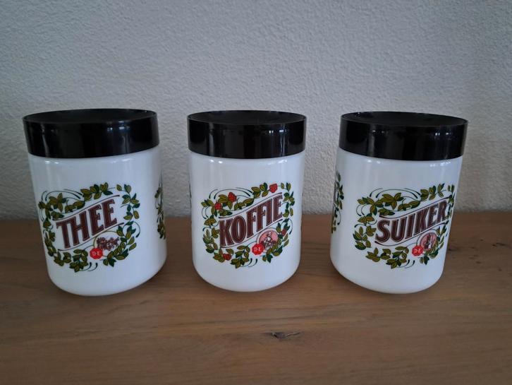 Vintage voorraadpotten Thee, Koffie, Suiker Douwe Egberts, Huis en Inrichting, Keuken | Keukenbenodigdheden, Gebruikt, Ophalen of Verzenden