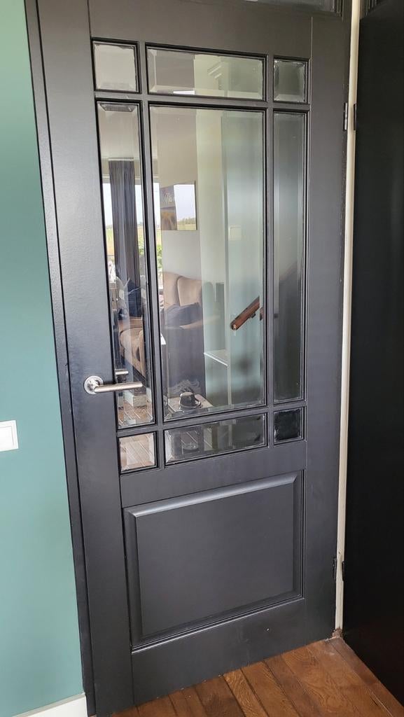 2x Binnendeur opdek met glas, 201.5x83 cm, Doe-het-zelf en Verbouw, Deuren en Horren, Gebruikt, 80 tot 100 cm, Binnendeur, Ophalen of Verzenden