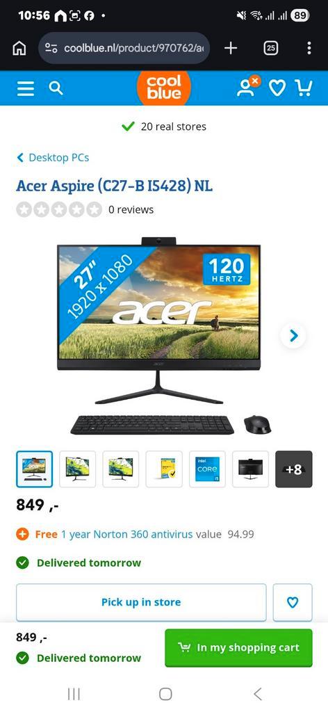 Acer Aspire C27 All-in-One PC 120Hz 27inch Core i5 16GB 1TB, Computers en Software, Desktop Pc's, Zo goed als nieuw, Ophalen of Verzenden