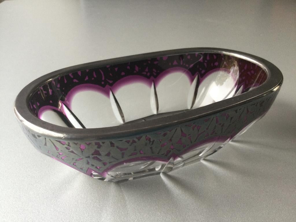 Antiek haarspeldenbakje van silver-overlay glas, Antiek en Kunst, Ophalen of Verzenden