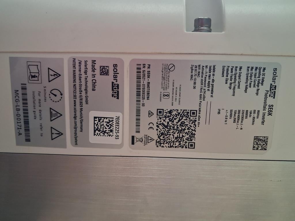 SolarEdge SE6K fotovoltaïsche omvormer, Ophalen