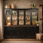 Zwarte buffetkast landelijke stijl teak vintage, Gebruikt, Met deur(en), 150 tot 200 cm, Generic@email.com