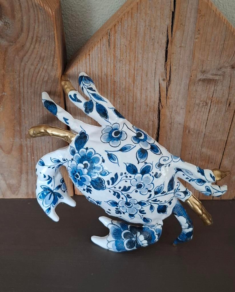 Krab in Delfts Blauw met gouden accenten!, Ophalen of Verzenden