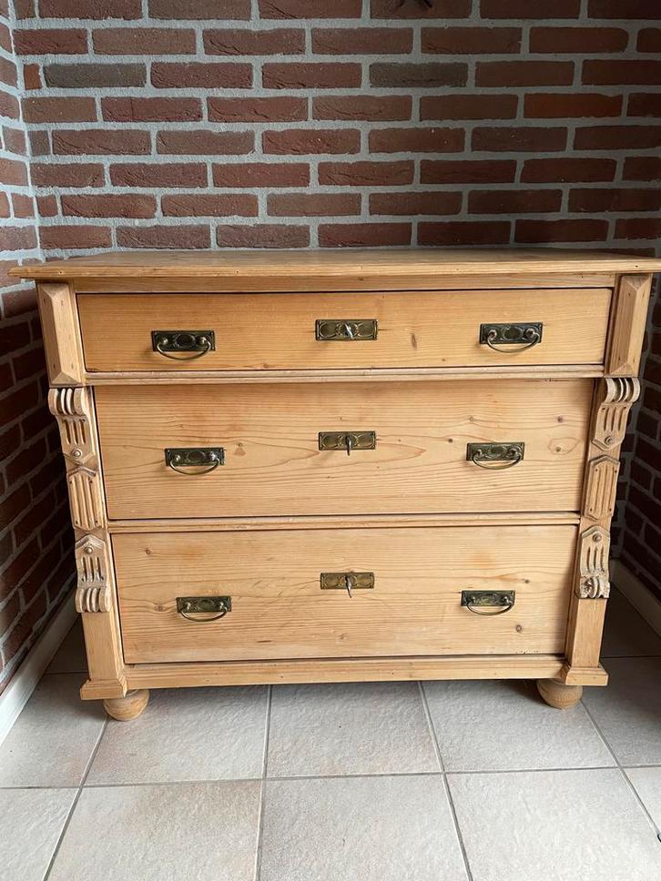 Antieke grenen ladekast met 3 laden, Antiek en Kunst, Antiek | Meubels | Kasten, Ophalen