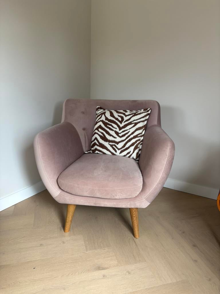 Roze velvet fauteuil Sofacompany, Huis en Inrichting, Ophalen, Zo goed als nieuw, Minder dan 75 cm, 75 tot 100 cm