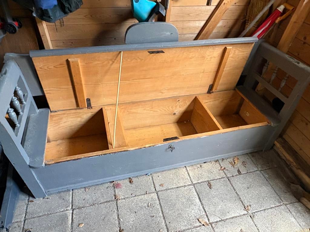 Vintage Deense klepbank met opbergruimte, Ophalen