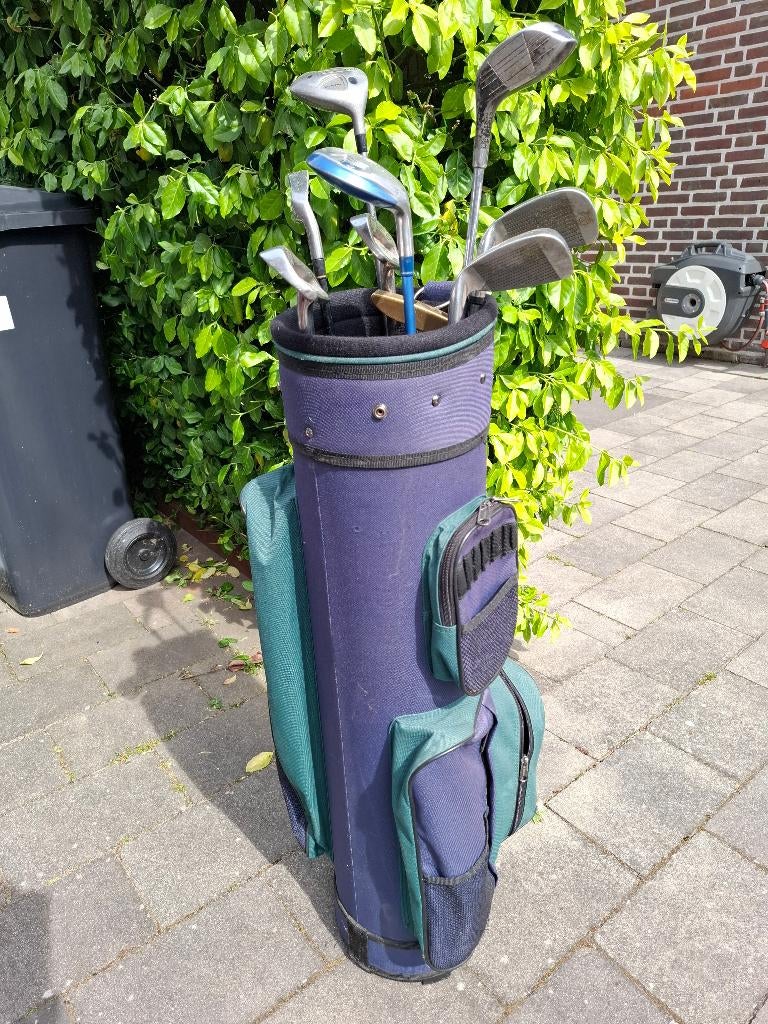 golftas en clubs en golfkar, Sport en Fitness, Golf, Ophalen, Gebruikt, Golfkar