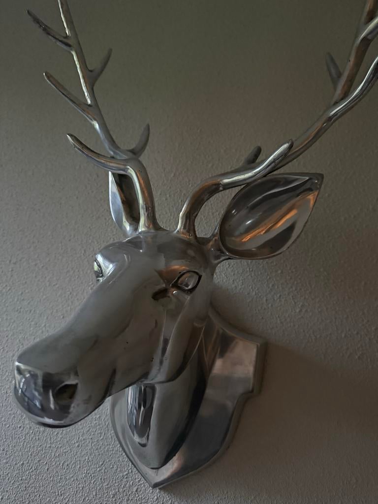 Wanddecoratie Hert Chroom - Zwaar en Stijlvol (75 cm), Metaal, Wandsculptuur, Gebruikt, Zilver
