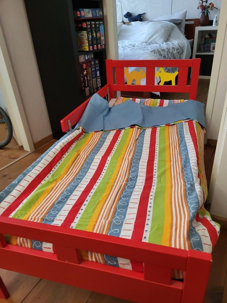 Compleet Peuterbed met matras en toebehoren - Ikea Kritter, Kinderen en Baby's, Ophalen, 140 tot 160 cm, 70 tot 85 cm, Matras