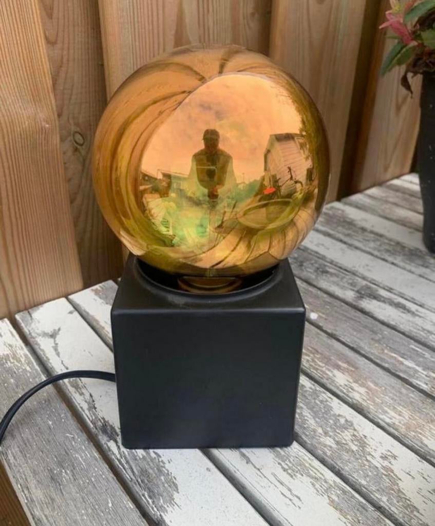 Philips Kubuslamp Tafellamp in zwart met gouden spiegelbol, Huis en Inrichting, Ophalen of Verzenden