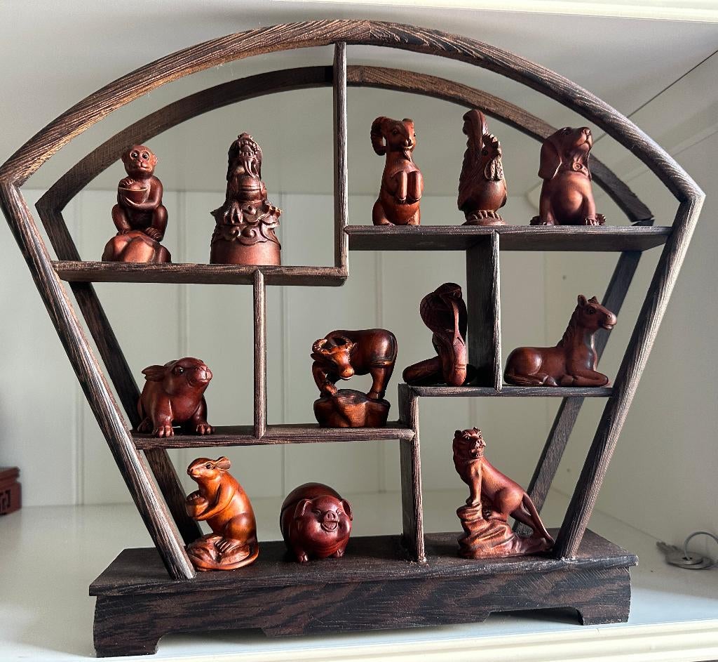 AANBIEDING 12 houten Netsukes van de Chinese dierenriem, Ophalen of Verzenden