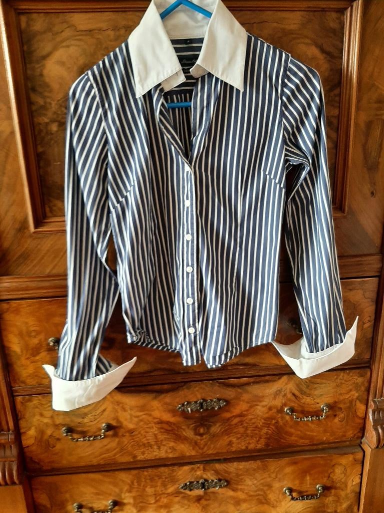 Steppin Out donkerblauwe blouse met witte strepen S, Kleding | Dames, Steppin Out, Blauw, Ophalen of Verzenden, Zo goed als nieuw