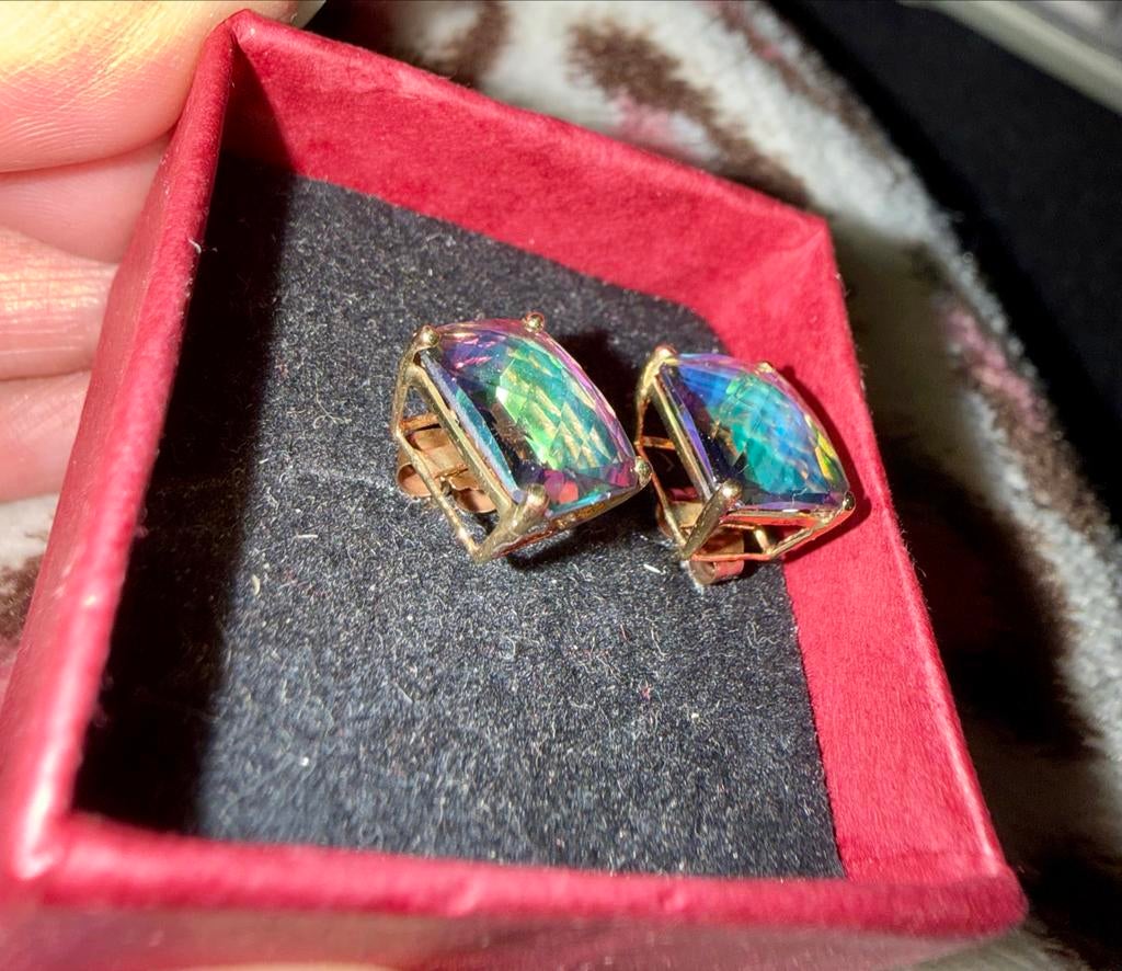 10K Gouden Oorbellen met Mystic Topaas Edelsteen, Ophalen of Verzenden, Goud, Met edelsteen